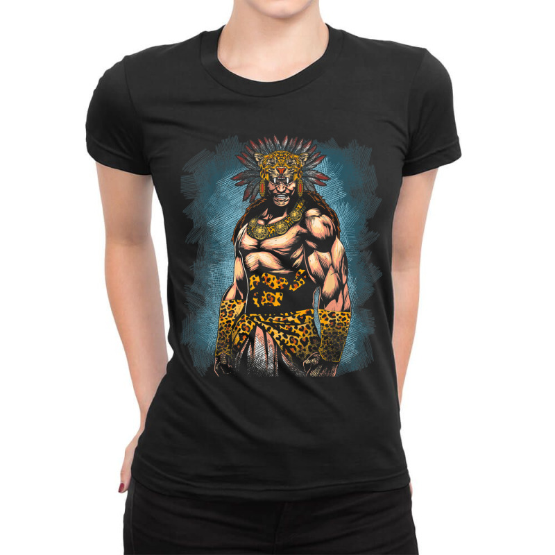 Aztec Jaguar Ancient Warrior Native Mexican Mythology Ladies Fitted T-Shirt by JusticePeck | Artistshot