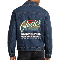 Vintage  Retro Color Glacier National Park With Gps Location Design Re Men Denim Jacket | Artistshot