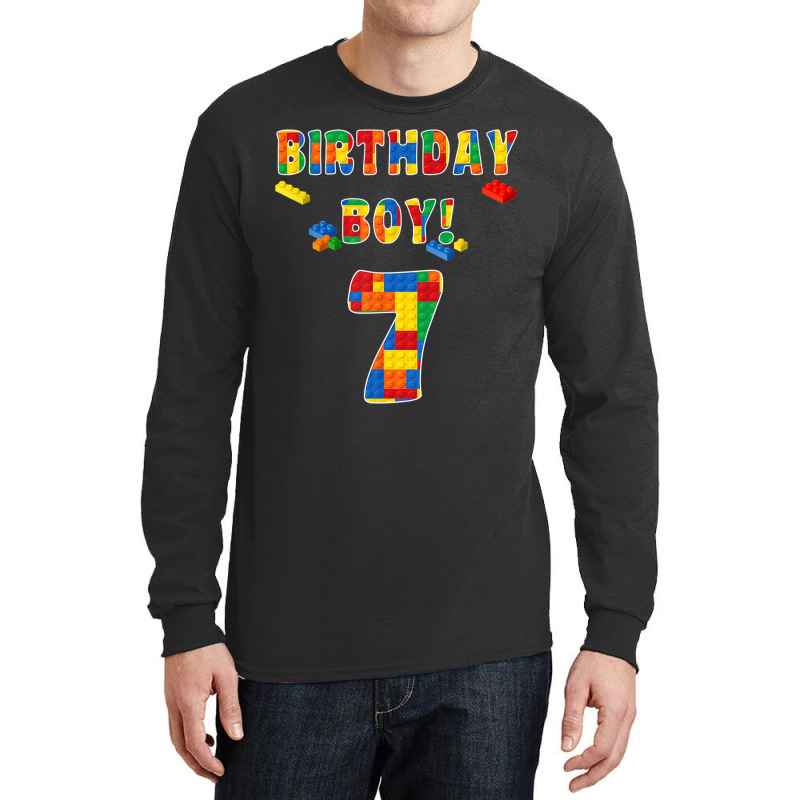 Building Block Birthday Boy Turning 7 Long Sleeve Shirts | Artistshot