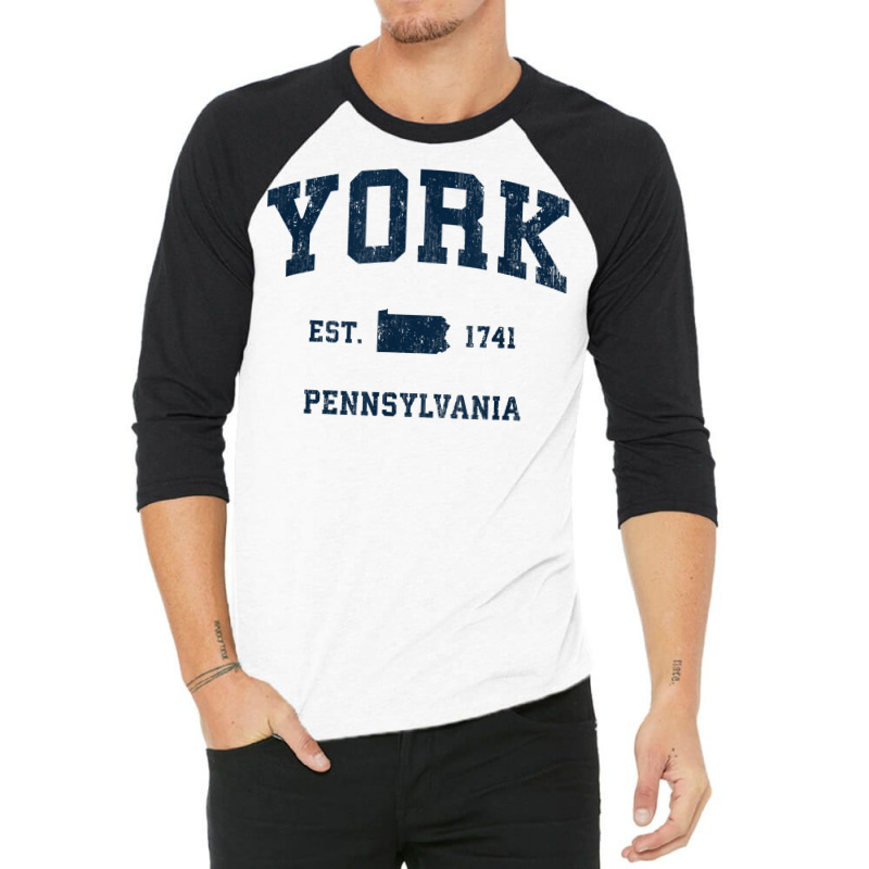 York Pennsylvania Pa Vintage Athletic Navy Sports Design T Shirt 3/4 Sleeve Shirt | Artistshot