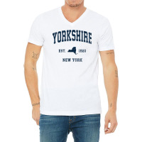 Yorkshire New York Ny Vintage Athletic Navy Sports Design T Shirt V-neck Tee | Artistshot