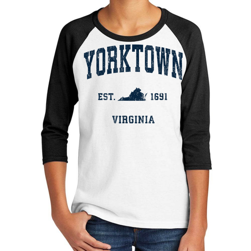 Yorktown Virginia Va Vintage Athletic Navy Sports Design T Shirt Youth 3/4 Sleeve by alishia3asa | Artistshot