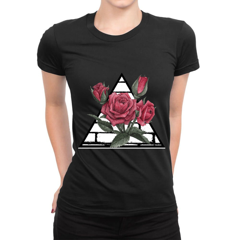 Brick Wall Roses Ladies Fitted T-Shirt by cm-arts | Artistshot