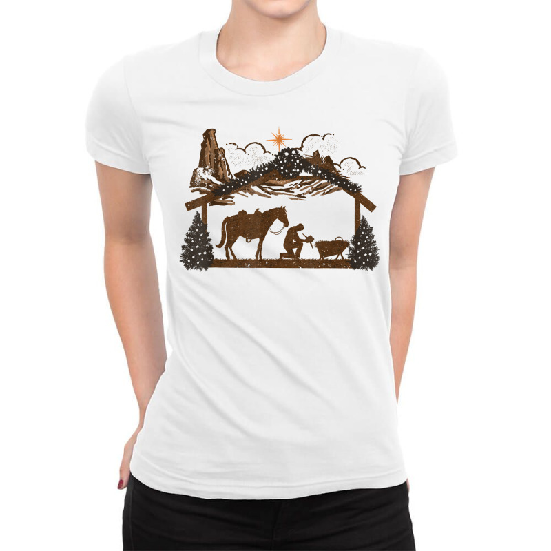 Retro Vintage Christmas Manger Nativity Scene Xmas Holiday T Shirt Ladies Fitted T-Shirt by belenfinl | Artistshot