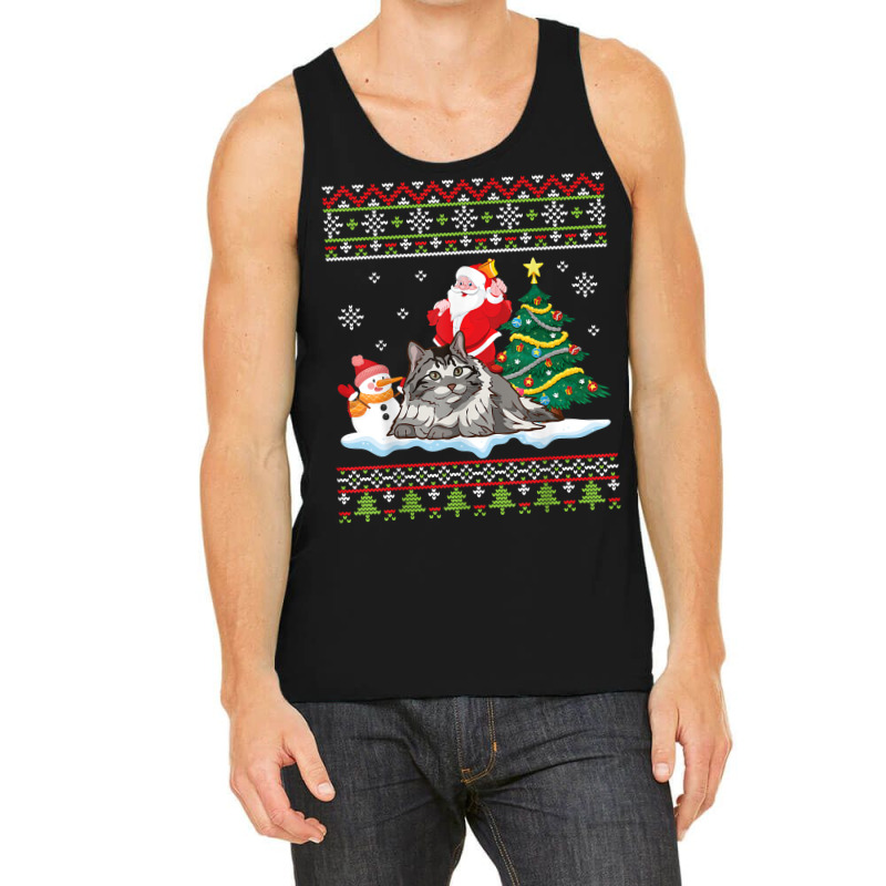 Santa Riding Siberian Cat Noel Tree Presents Merry Christmas T Shirt Tank Top by cm-arts | Artistshot