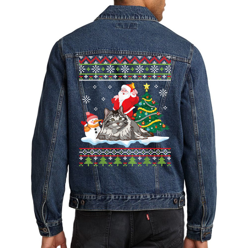 Santa Riding Siberian Cat Noel Tree Presents Merry Christmas T Shirt Men Denim Jacket by cm-arts | Artistshot