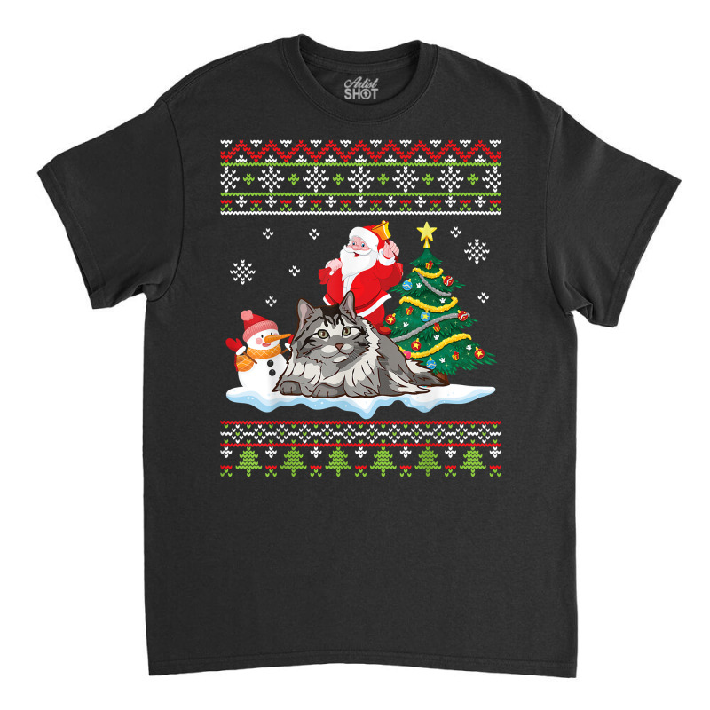 Santa Riding Siberian Cat Noel Tree Presents Merry Christmas T Shirt Classic T-shirt by cm-arts | Artistshot