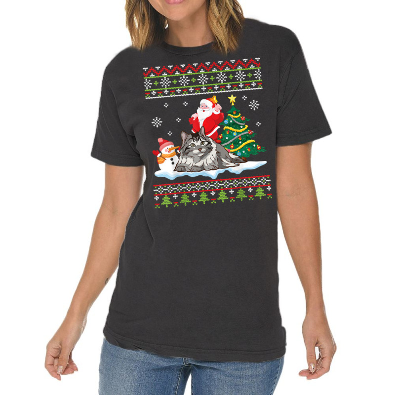 Santa Riding Siberian Cat Noel Tree Presents Merry Christmas T Shirt Vintage T-Shirt by cm-arts | Artistshot