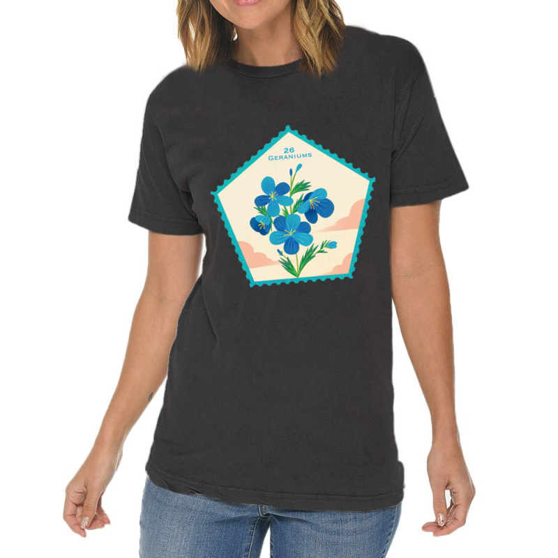 Retro Geranium Flower Stamps Vintage T-Shirt by cm-arts | Artistshot