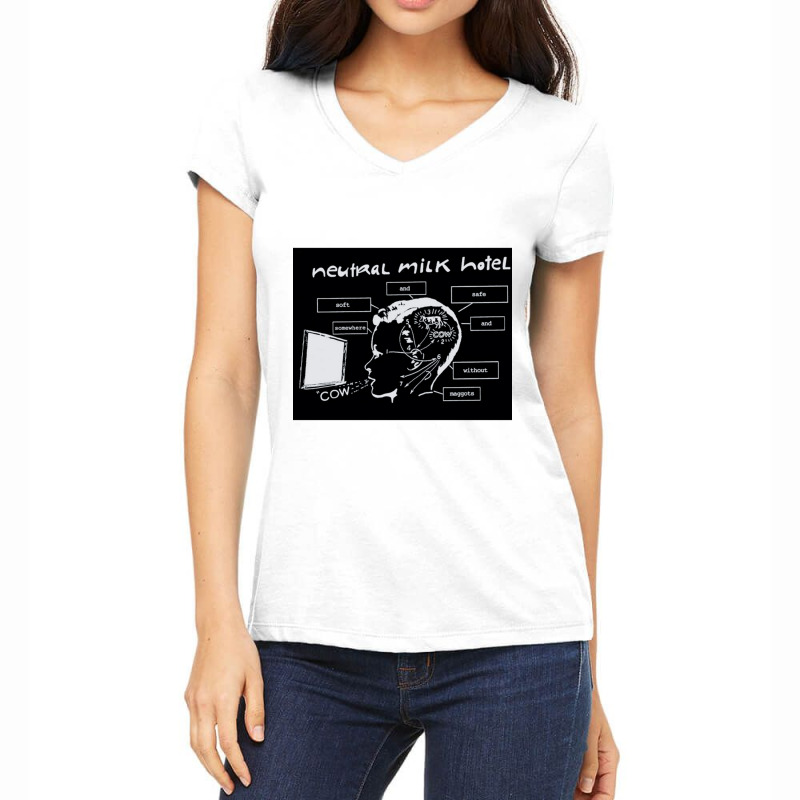 Neutral Milk Hotel Somewhere Soft And Sweet Without Maggots Cow Women's V-Neck T-Shirt by STEVERAMER | Artistshot