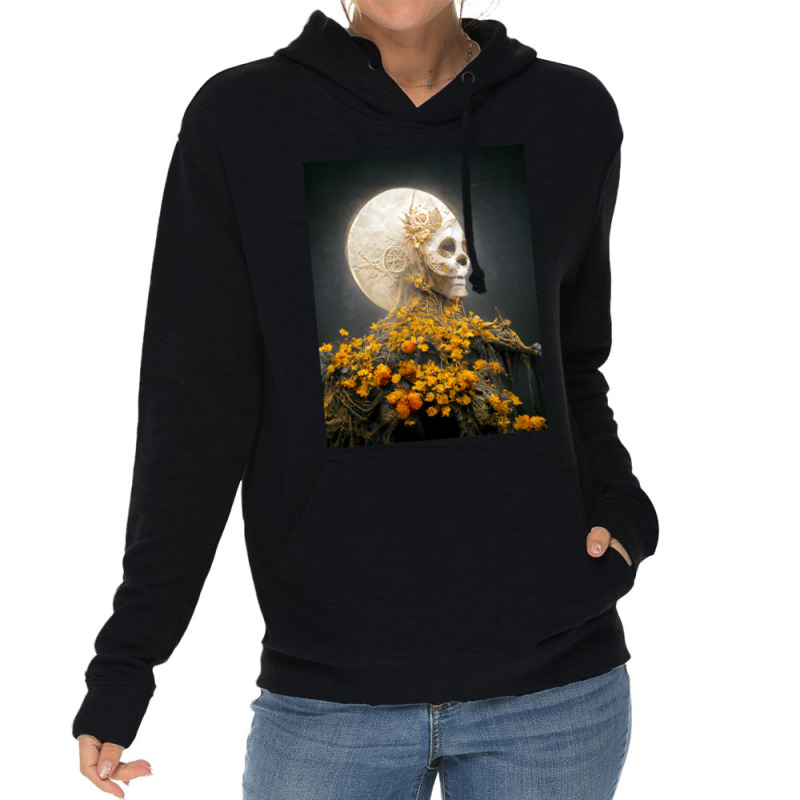 Moon Dia De Los Muertes Saint Goddess Marigolds Midjourney Lightweight Hoodie by cm-arts | Artistshot