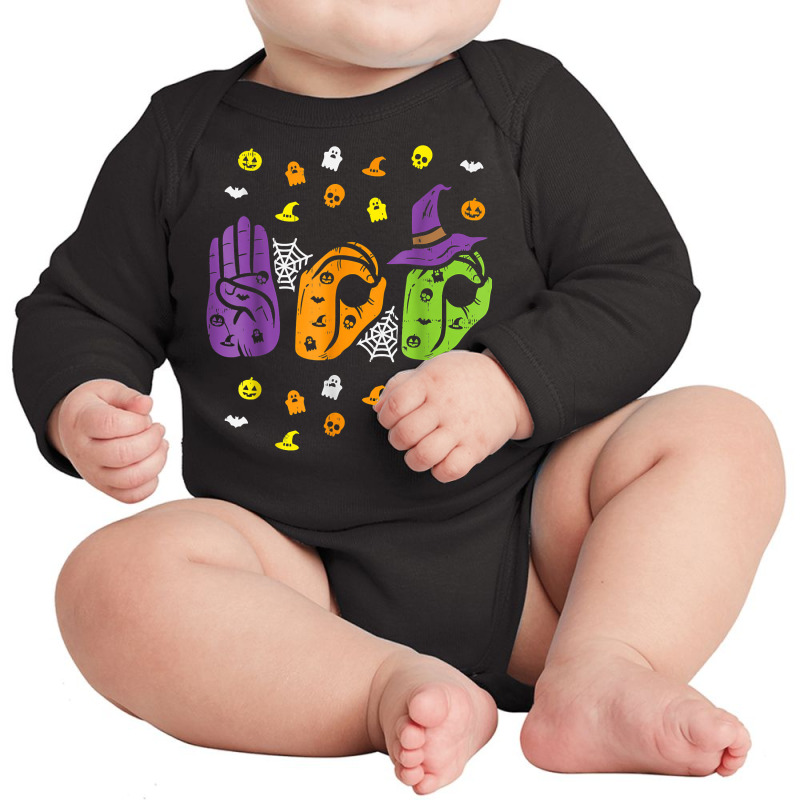 Boo Hands American Sign Language Pride Asl Funny Halloween T Shirt Long Sleeve Baby Bodysuit by cm-arts | Artistshot