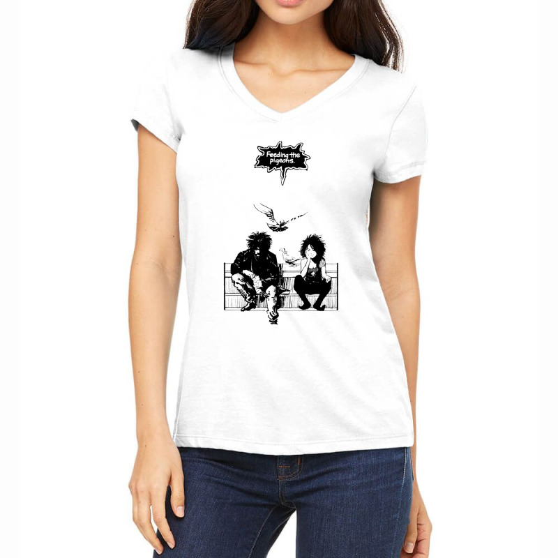 Feeding The Pigeons  (black) Women's V-Neck T-Shirt by STEVERAMER | Artistshot