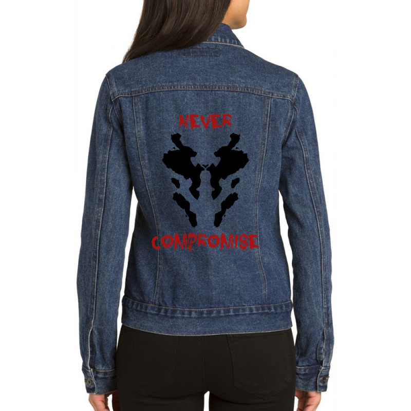 Never Compromise Rorschach Watchmen Ladies Denim Jacket by STEVERAMER | Artistshot