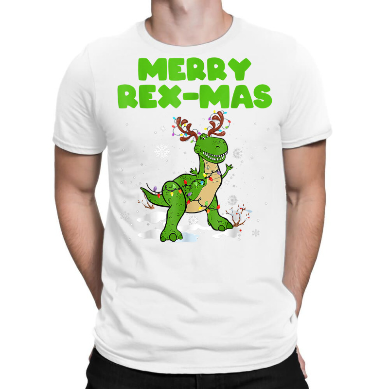 Merry Rex Mas Dinosaur Christmas Reindeer Lights Xmas Kids T Shirt T-shirt | Artistshot