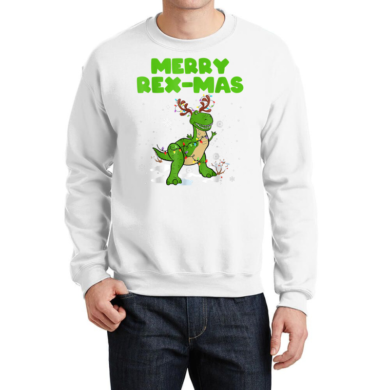 Merry Rex Mas Dinosaur Christmas Reindeer Lights Xmas Kids T Shirt Crewneck Sweatshirt | Artistshot