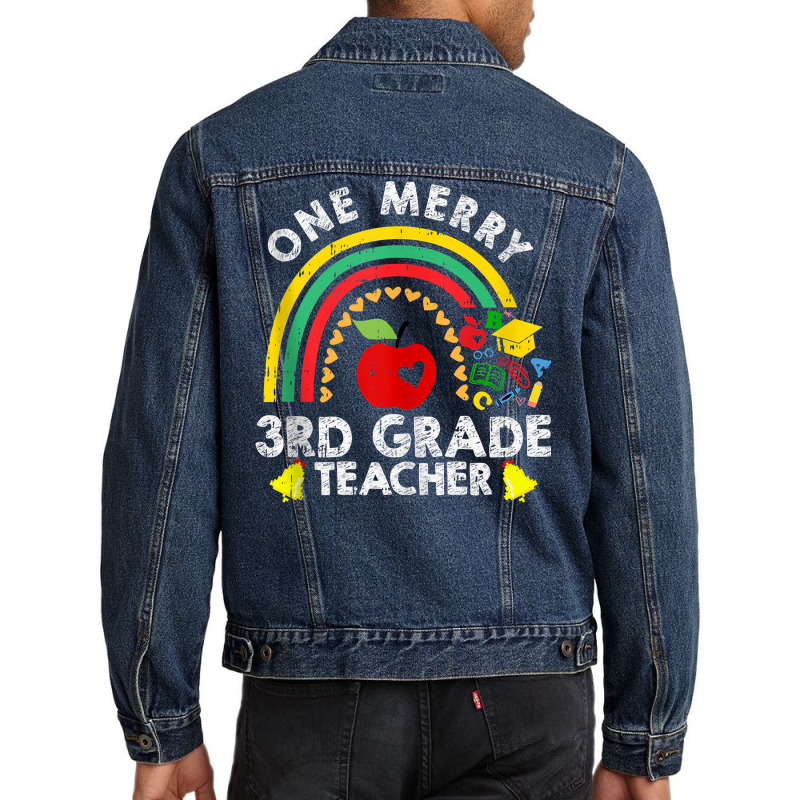 One Merry Third Grade Teacher Christmas Pajama Cute 3rd Xmas Tank Top Men Denim Jacket | Artistshot