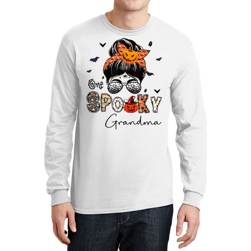 One Spooky Grandma Messy Bun Grandma Pumpkin Halloween T Shirt Long Sleeve Shirts | Artistshot