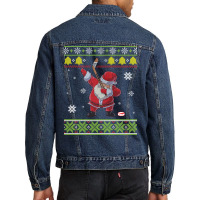 Santa Claus Dabbing Playing Hockey Around Snow Merry Xmas Long Sleeve Men Denim Jacket | Artistshot