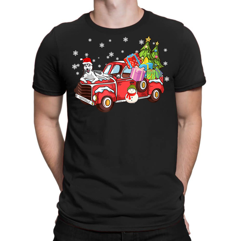 Siberian Husky Riding Red Truck Merry Christmas Dog Lover T Shirt T-shirt | Artistshot