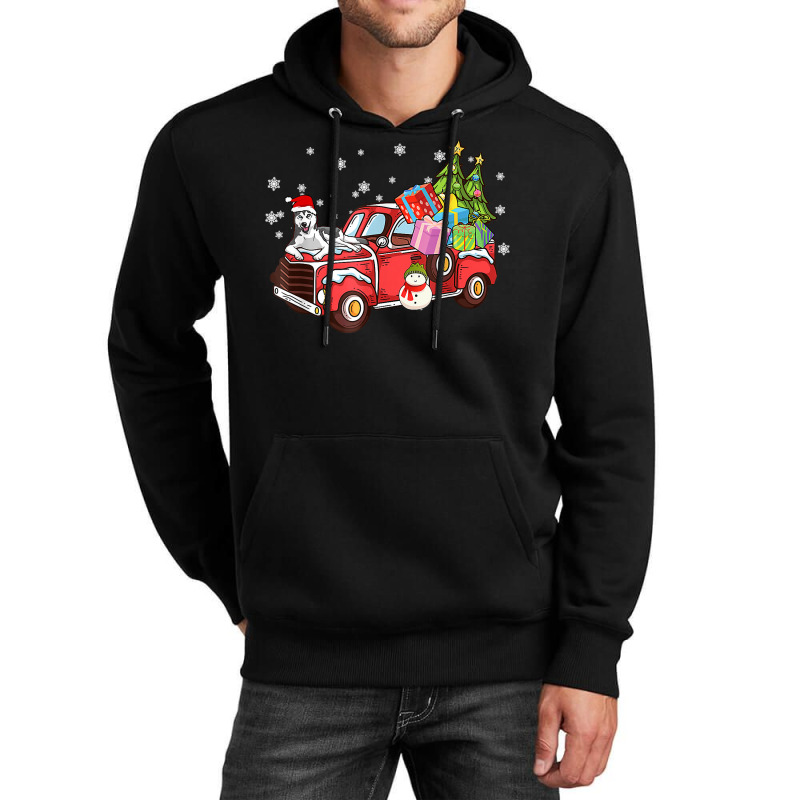 Siberian Husky Riding Red Truck Merry Christmas Dog Lover T Shirt Unisex Hoodie | Artistshot