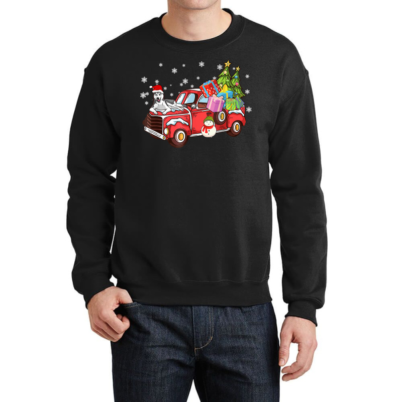 Siberian Husky Riding Red Truck Merry Christmas Dog Lover T Shirt Crewneck Sweatshirt | Artistshot