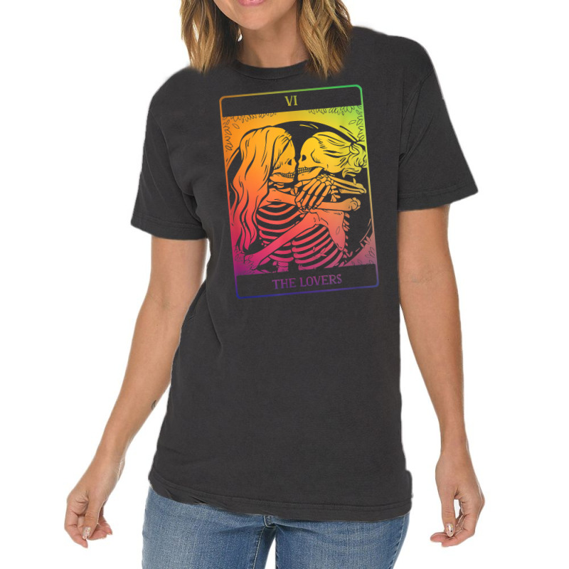 The Lovers Tarot Card Rainbow Occult Goth Lesbian Skeleton T Shirt Vintage T-shirt | Artistshot