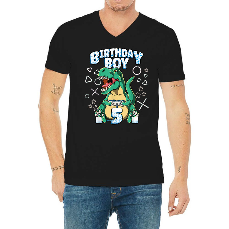 5th Birthday Boy Video Games Gamer Gaming 5 Year Old T Shirt V-neck Tee | Artistshot