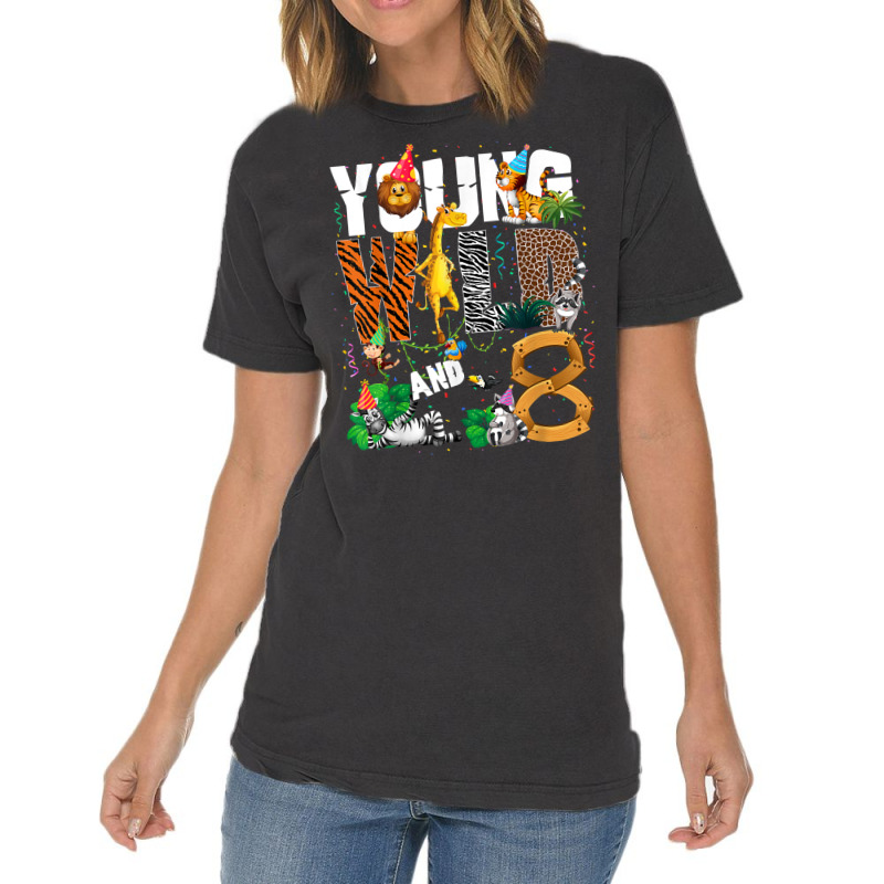 8th Birthday Young Wild And I'm 8 Safari Jungle Animal Zoo T Shirt Vintage T-shirt | Artistshot