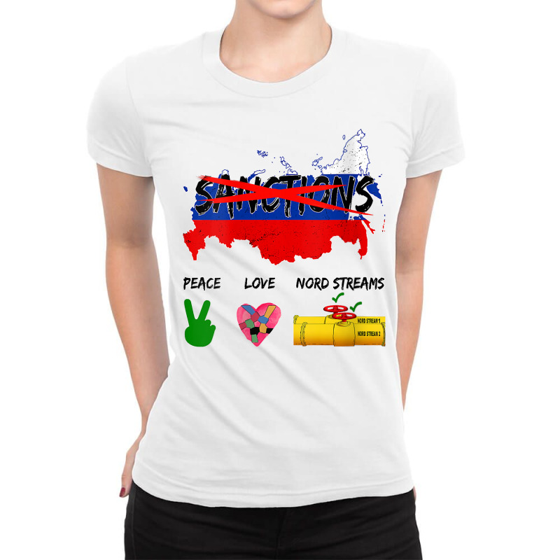 Womens Peace Love And Nord Streams Remove All Sanctions On Russia V Ne Ladies Fitted T-Shirt by cm-arts | Artistshot