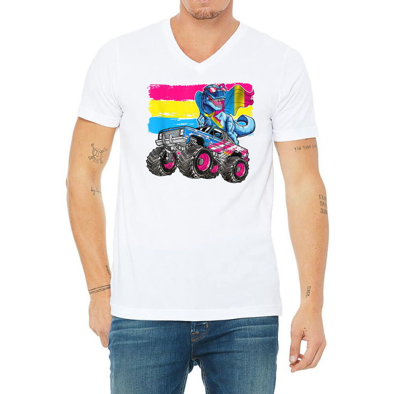 Pansexual Flag Dinosaur Monster Truck Gay Lgbt Pride T Shirt V-neck Tee | Artistshot