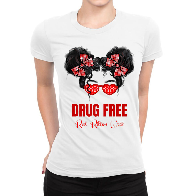 Drug Free Messy Run Glasses Red Ribbon Week Awareness Premium T Shirt Ladies Fitted T-Shirt by cm-arts | Artistshot