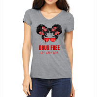 Drug Free Messy Run Glasses Red Ribbon Week Awareness Premium T Shirt Women's V-neck T-shirt | Artistshot