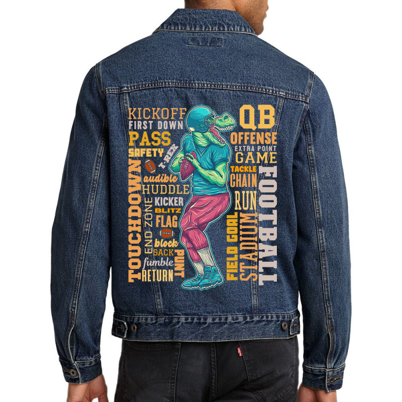 Football Dinosaur Game Day For Men Women Kids Trex Men Denim Jacket by cm-arts | Artistshot