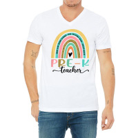 Womens Pre K Teacher Leopard Rainbow Back To School T Shirt V-neck Tee | Artistshot