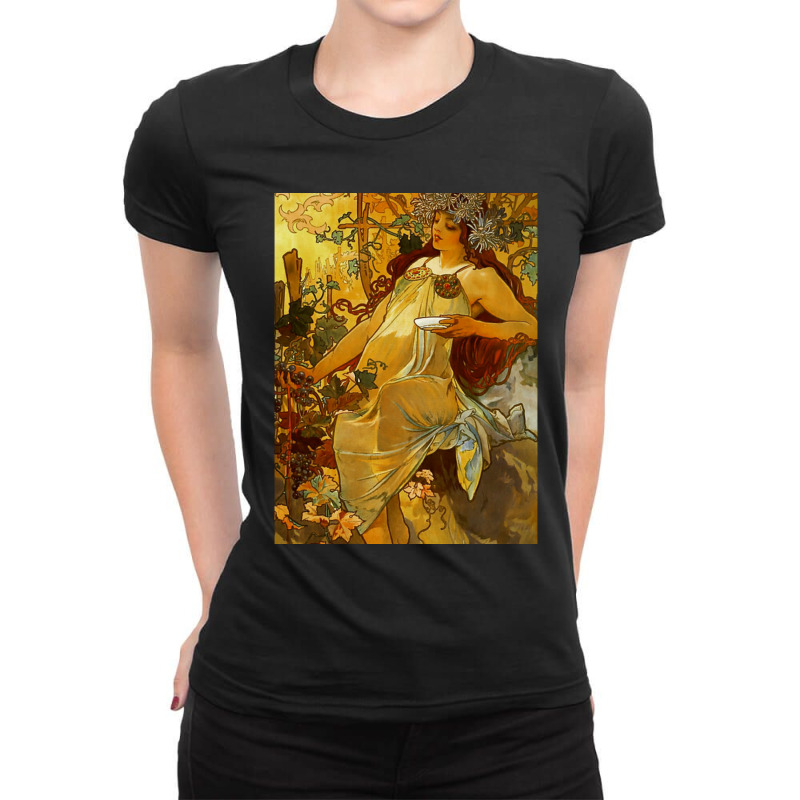 Alphonse Mucha  Autumn Season Ladies Fitted T-Shirt by cm-arts | Artistshot