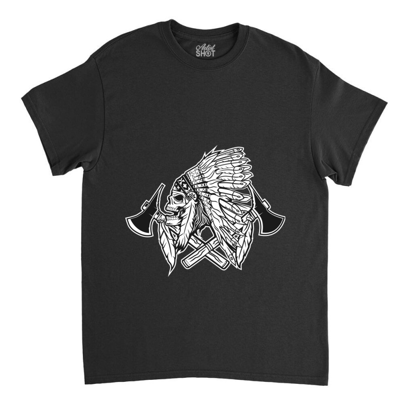 Skull Indian Native Black And White Version Classic T-shirt by cm-arts | Artistshot