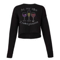 Womens At My Age I Need Glasses Three Wine Bling Rhinestone V Neck T S Cropped Sweater | Artistshot