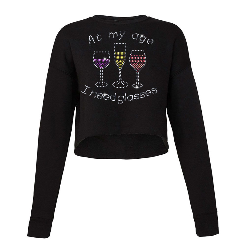 Womens At My Age I Need Glasses Three Wine Bling Rhinestone V Neck T S Cropped Sweater by cm-arts | Artistshot