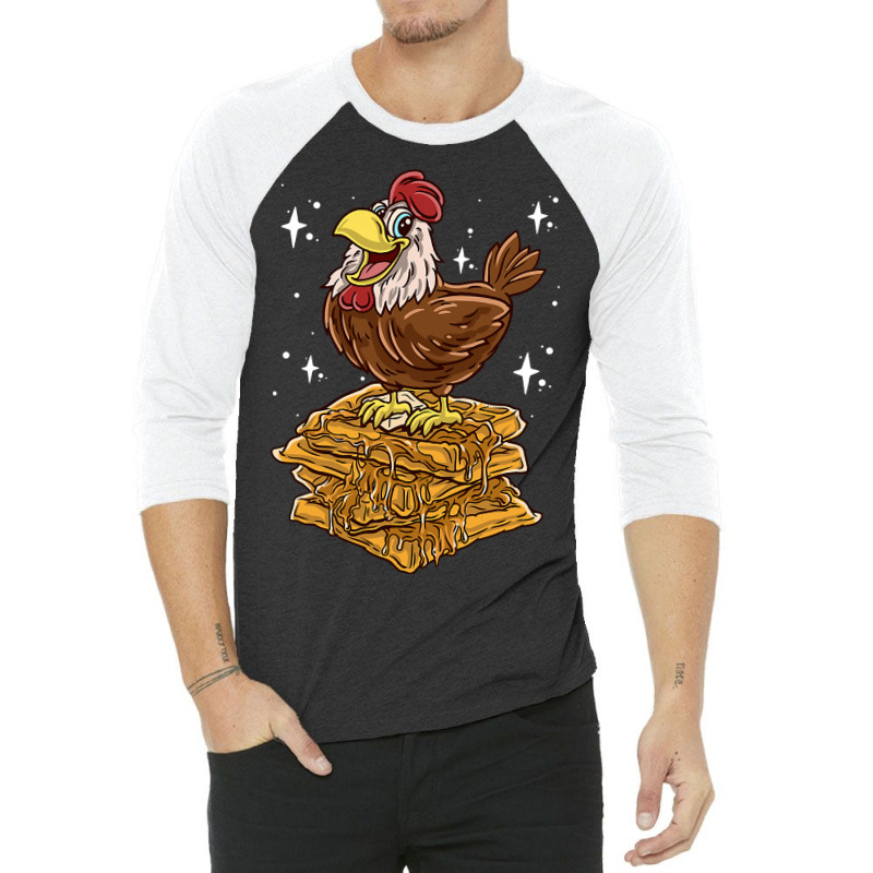 Chicken Chick And Waffles Funny Waffle Joke Pancakes Breakfast 53 Roos 3/4 Sleeve Shirt by cm-arts | Artistshot