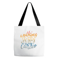 Walking With Jesus Is My Cardio   Funny Christian Workout Premium T Sh Tote Bags | Artistshot