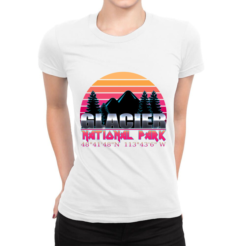 Glacier National Park With Gps Location  80s Design Ladies Fitted T-Shirt by BILLYJOHNSON | Artistshot