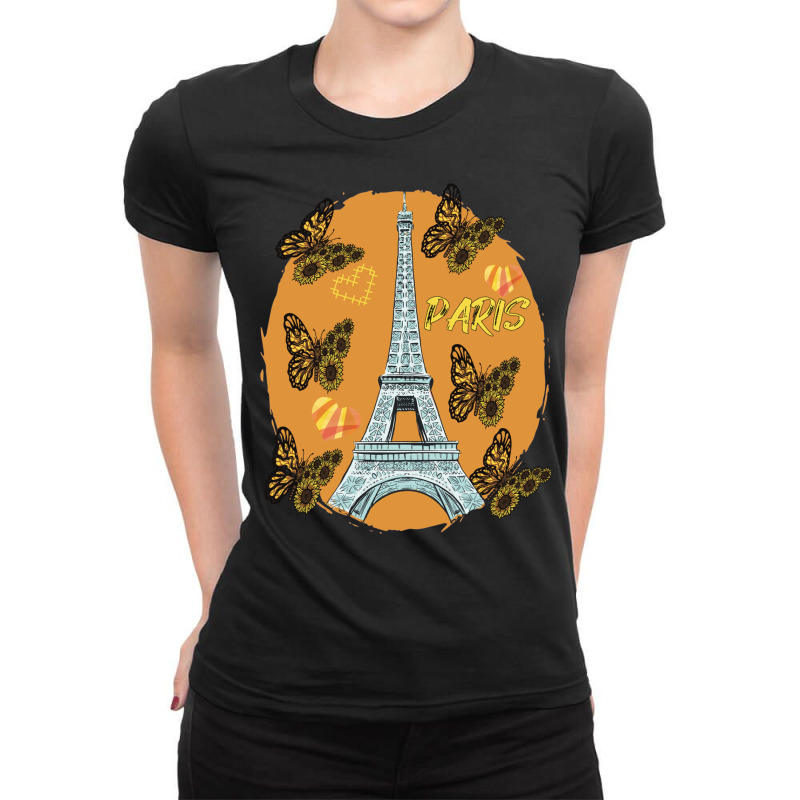 Love Paris Hearts Eiffel Tower Butterfly France Love French Long Sleev Ladies Fitted T-Shirt by cm-arts | Artistshot