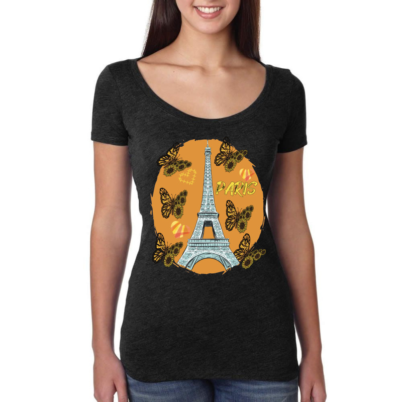 Love Paris Hearts Eiffel Tower Butterfly France Love French Long Sleev Women's Triblend Scoop T-shirt by cm-arts | Artistshot