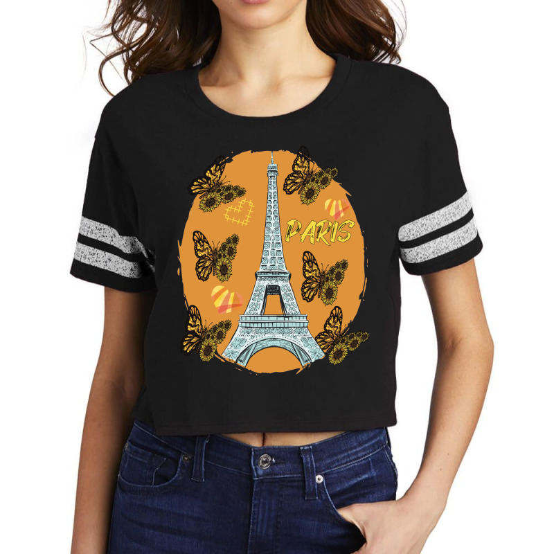 Love Paris Hearts Eiffel Tower Butterfly France Love French Long Sleev Scorecard Crop Tee by cm-arts | Artistshot