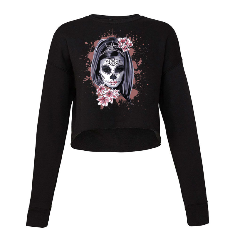 La Calavera Catrina Halloween Candy Sugar Skull Girl Raglan Baseball T Cropped Sweater by cm-arts | Artistshot