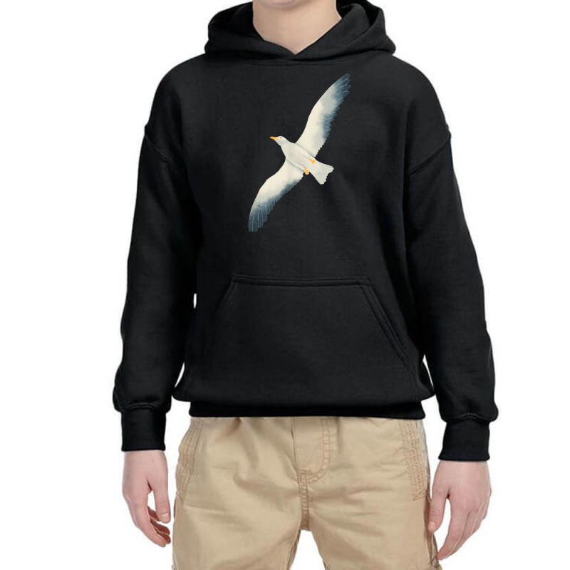 Flying Seagull Seabird Bird Wings Wide Open Cool White Bird T Shirt Youth Hoodie by cm-arts | Artistshot