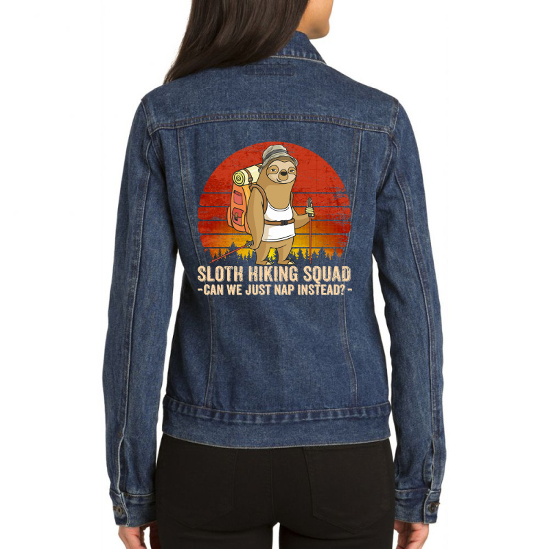 Hiking Outdoor Mountain Sloth Hiking Team Can We Just Nap Instead Vint Ladies Denim Jacket by cm-arts | Artistshot