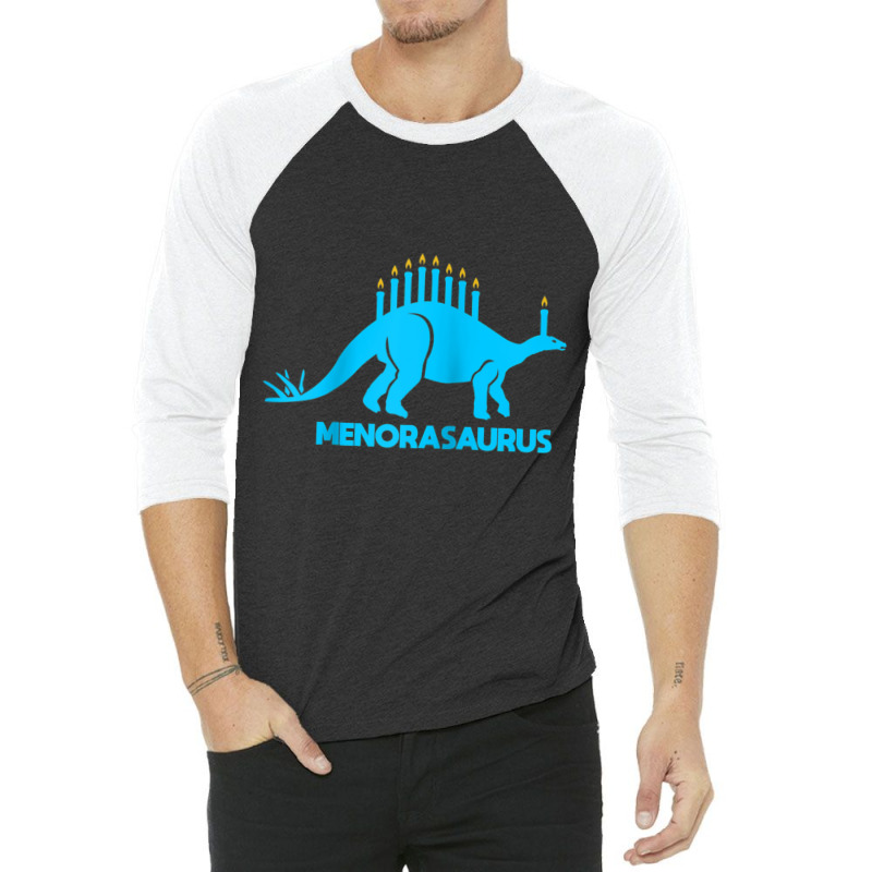 Funny Hanukkah Shirt Dinosaur Stegosaurus Dino Menorah Raglan Baseball 3/4 Sleeve Shirt | Artistshot