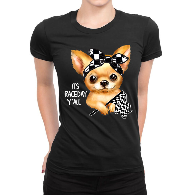 Chihuahua Dog Dirt Track Racing Checkered Race Flag Chihuahua Puppy 50 Ladies Fitted T-Shirt by cm-arts | Artistshot